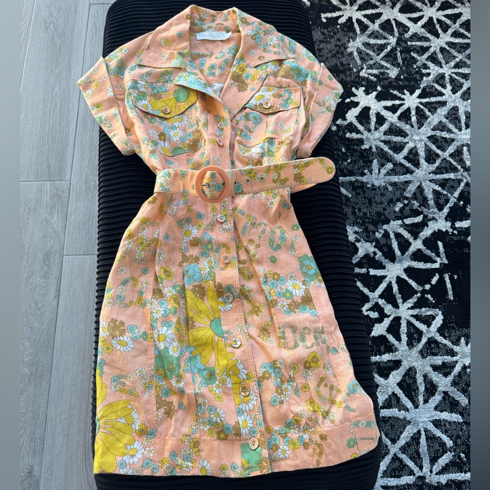 Zimmermann Lola Roll Cuff Linen Mini Dress